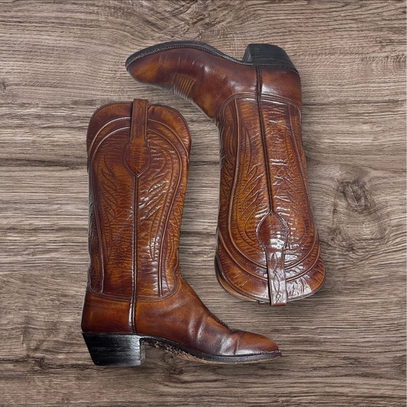 Vintage Lucchese  San Antonio Western Boots Womens 6B Tobacco Brown Goat Leather - Picture 6 of 11